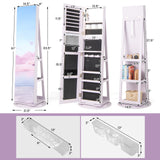 360Â° Rotating Mirrored Jewelry Cabinet Armoire 3 Color LED Modes Lockable