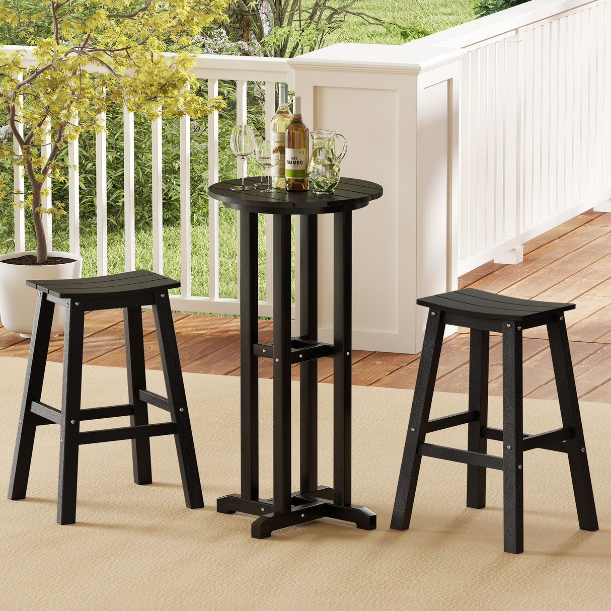 21.5 Inch Round Bar Table Patio HDPE Bar Height Dining Table with Slatted Tabletop