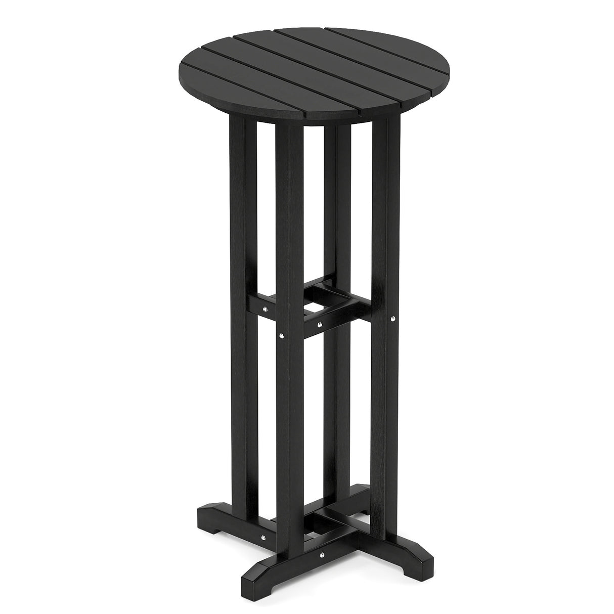 21.5 Inch Round Bar Table Patio HDPE Bar Height Dining Table with Slatted Tabletop