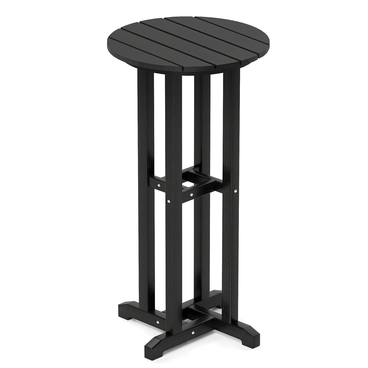 21.5 Inch Round Bar Table Patio HDPE Bar Height Dining Table with Slatted Tabletop