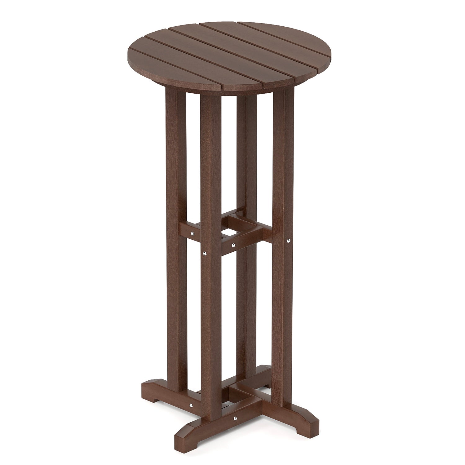21.5 Inch Round Bar Table Patio HDPE Bar Height Dining Table with Slatted Tabletop