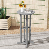 21.5 Inch Round Bar Table Patio HDPE Bar Height Dining Table with Slatted Tabletop