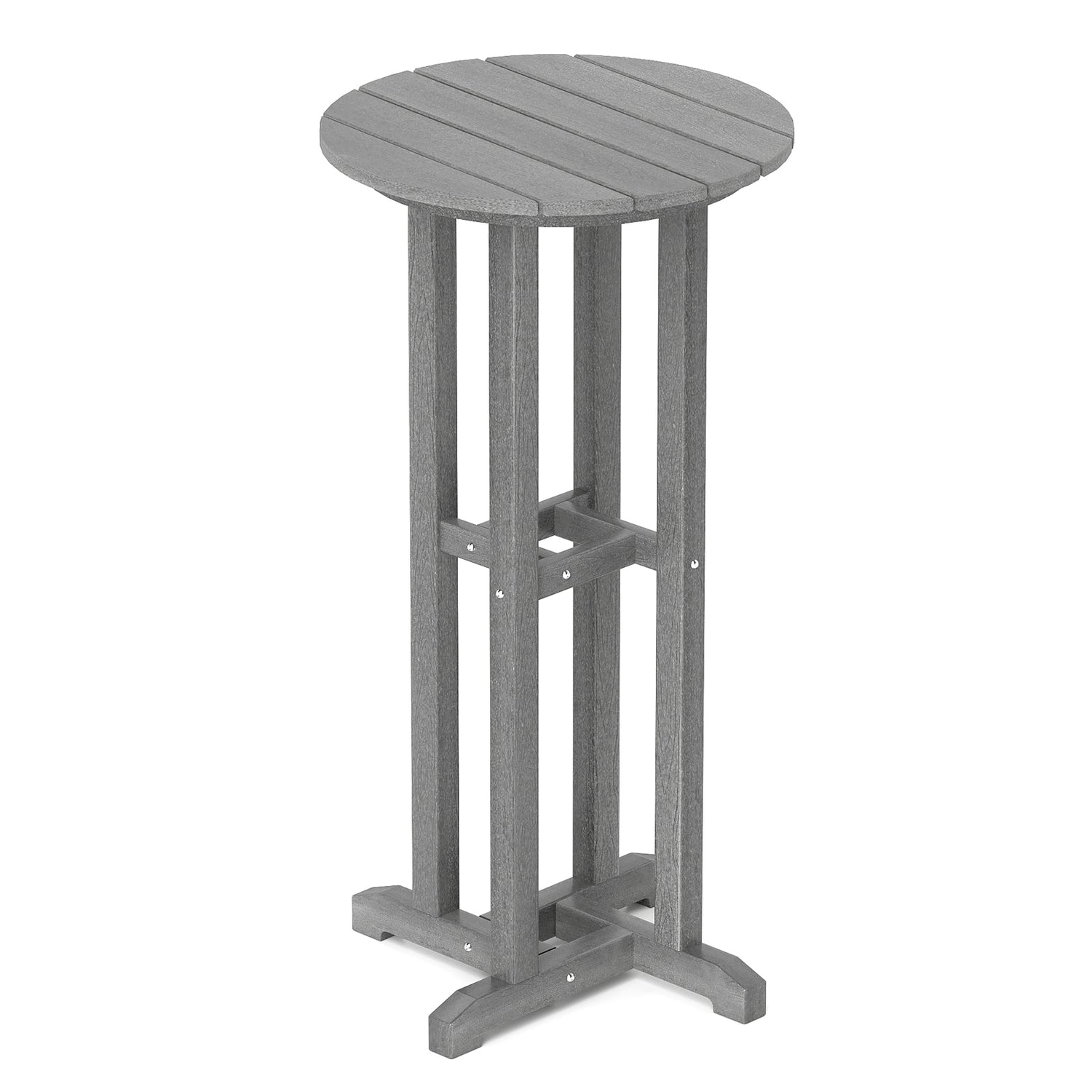 21.5 Inch Round Bar Table Patio HDPE Bar Height Dining Table with Slatted Tabletop