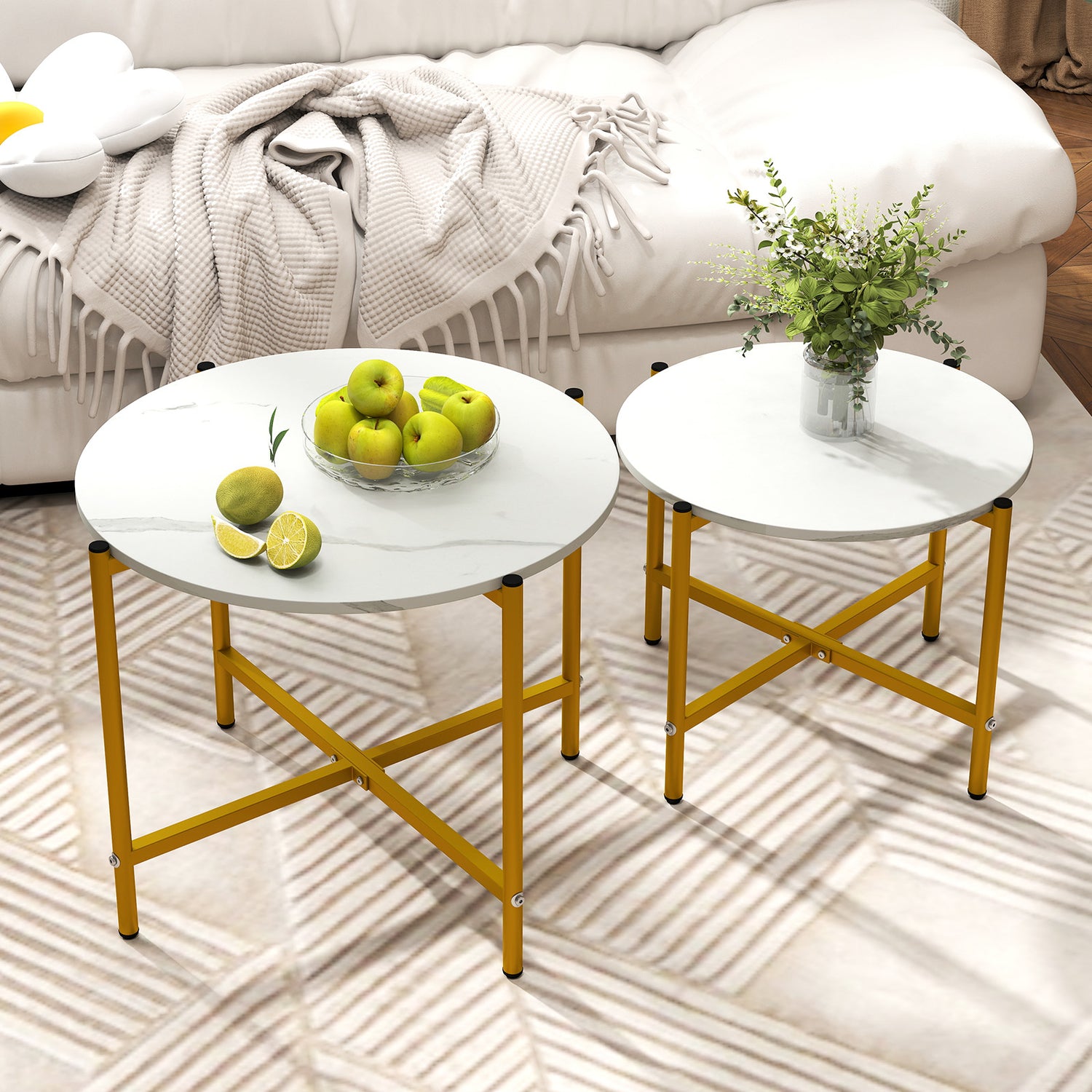 Round Coffee Table Set of 2 with Heavy-Duty Metal Frame