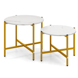 Round Coffee Table Set of 2 with Heavy-Duty Metal Frame