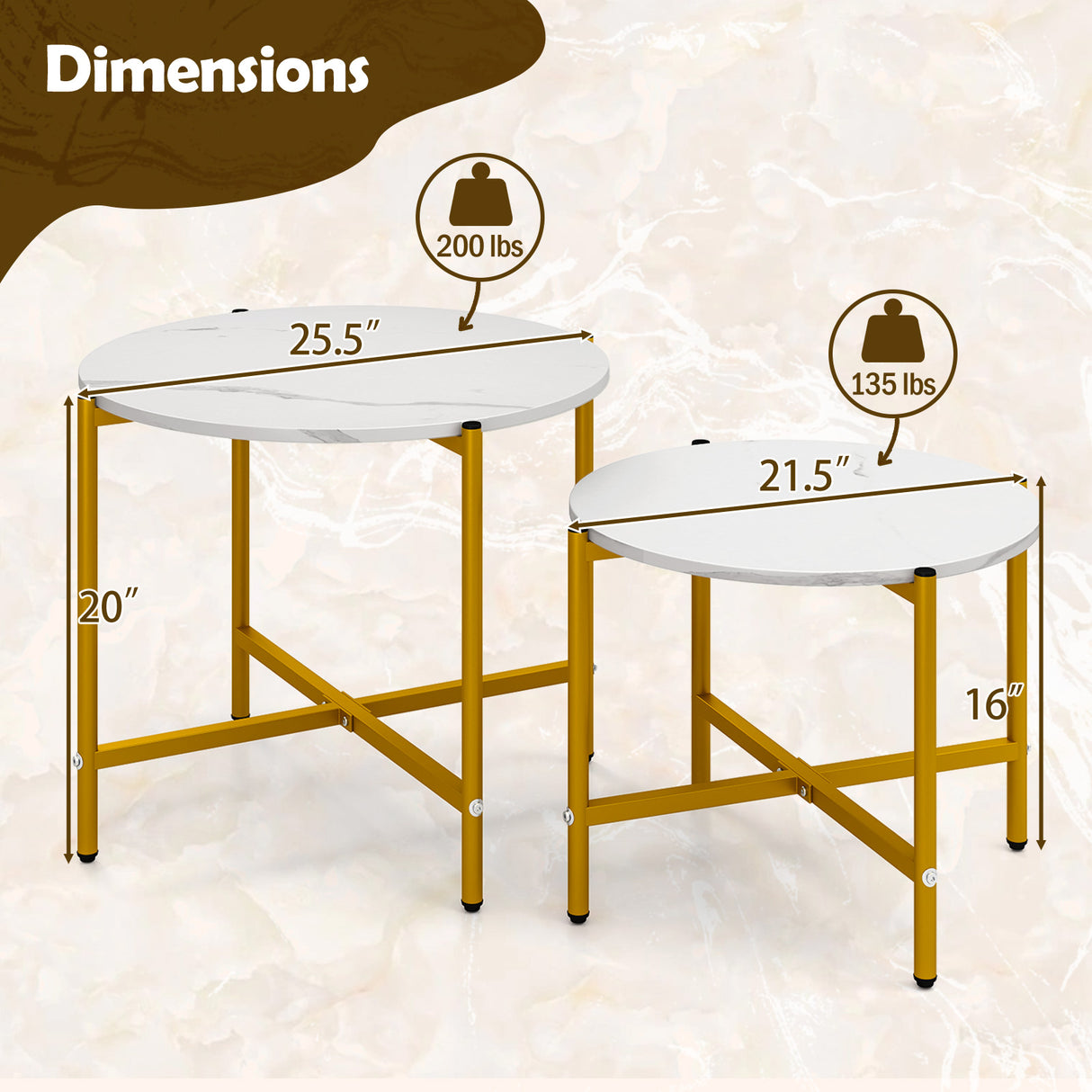 Round Coffee Table Set of 2 with Heavy-Duty Metal Frame