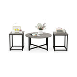 3-Piece Coffee Table Set Round Coffee Table and 2PCS Square End Tables