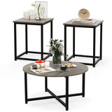 3-Piece Coffee Table Set Round Coffee Table and 2PCS Square End Tables