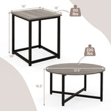 3-Piece Coffee Table Set Round Coffee Table and 2PCS Square End Tables