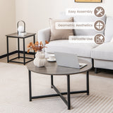 3-Piece Coffee Table Set Round Coffee Table and 2PCS Square End Tables