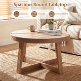 Round Coffee Table for Living Room 30 inch Farmhouse Accent Table with Study Rubber Wood Legs