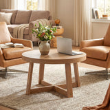 Round Coffee Table for Living Room 30 inch Farmhouse Accent Table with Study Rubber Wood Legs