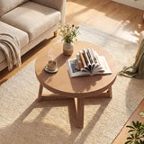 Round Coffee Table for Living Room 30 inch Farmhouse Accent Table with Study Rubber Wood Legs