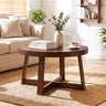 Round Coffee Table for Living Room 30 inch Farmhouse Accent Table with Study Rubber Wood Legs