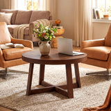 Round Coffee Table for Living Room 30 inch Farmhouse Accent Table with Study Rubber Wood Legs