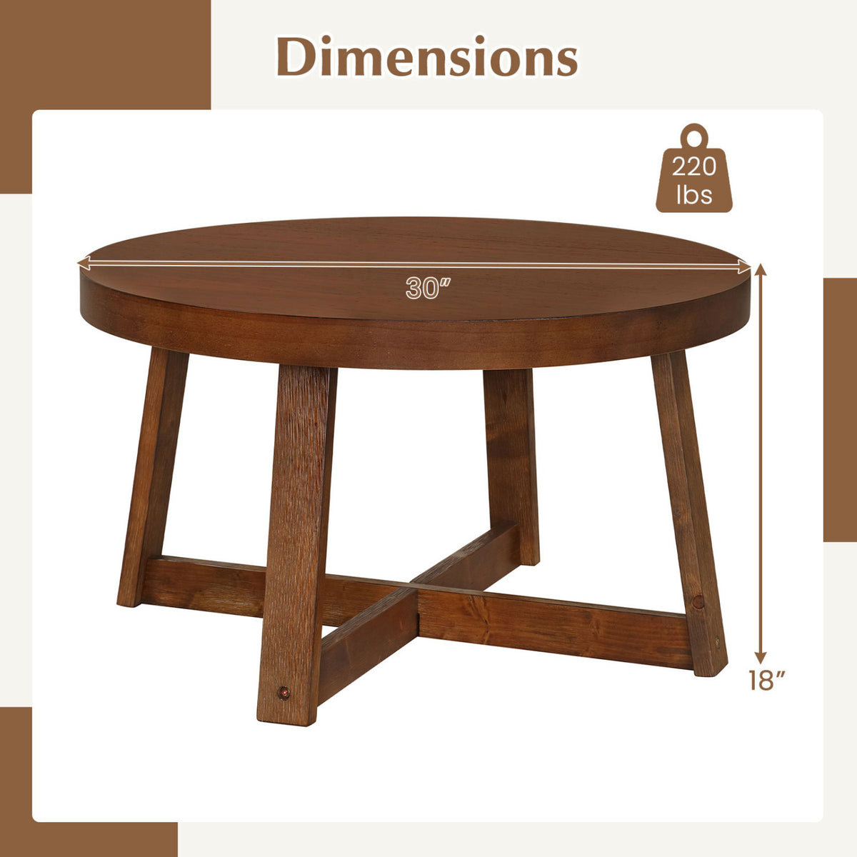 Round Coffee Table for Living Room 30 inch Farmhouse Accent Table with Study Rubber Wood Legs