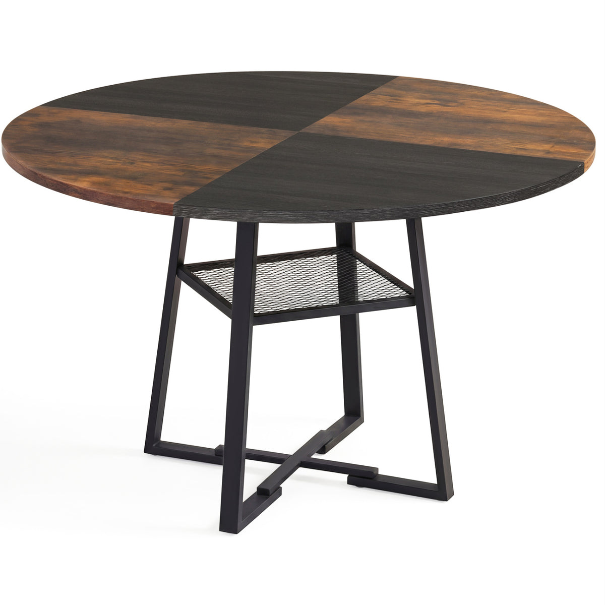 Round Dining Table for 4-6 with Storage Shelf and Metal Legs