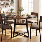 Round Dining Table for 4-6 with Storage Shelf and Metal Legs