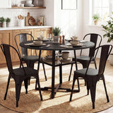 Round Dining Table for 4-6 with Storage Shelf and Metal Legs