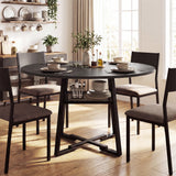 Round Dining Table for 4-6 with Storage Shelf and Metal Legs