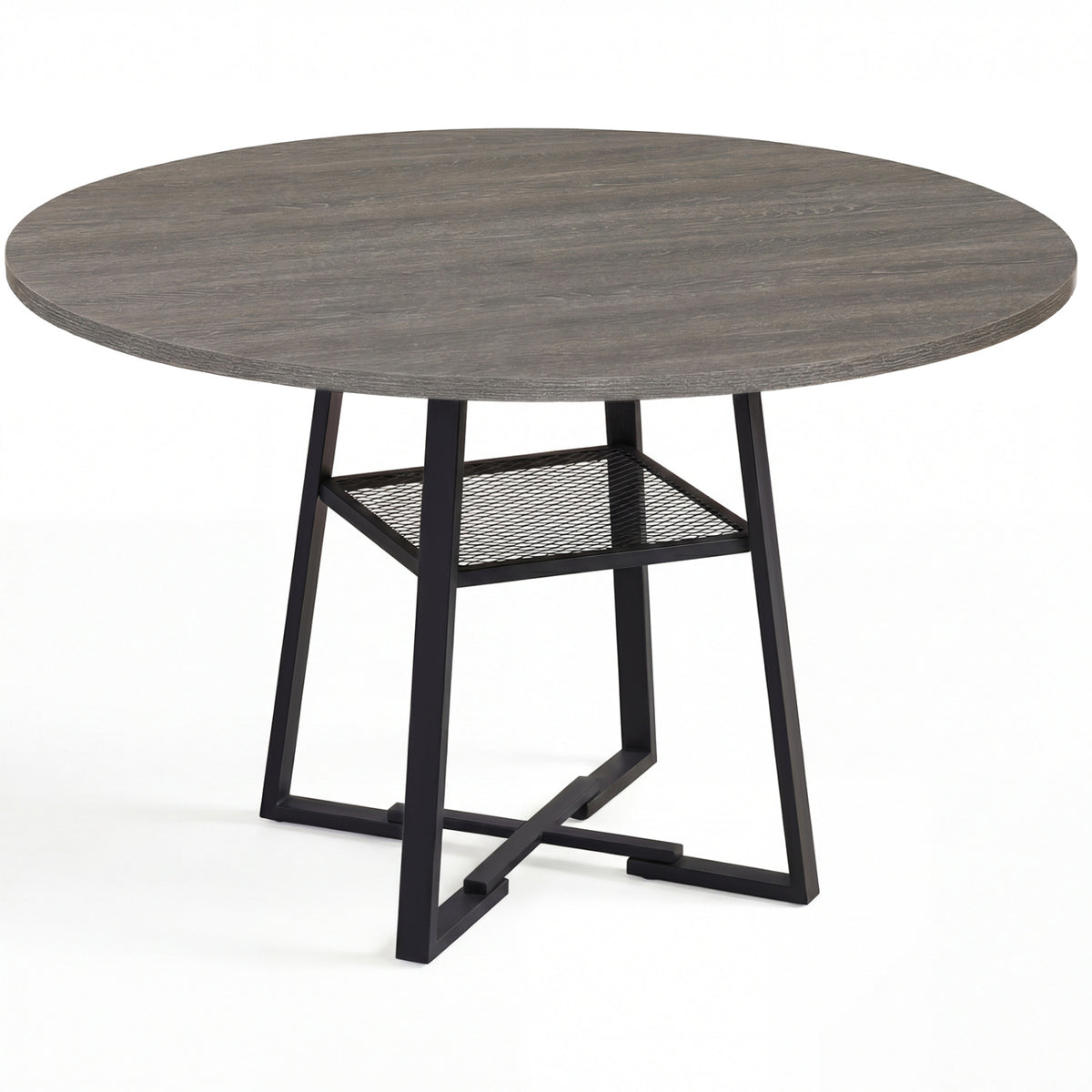Round Dining Table for 4-6 with Storage Shelf and Metal Legs