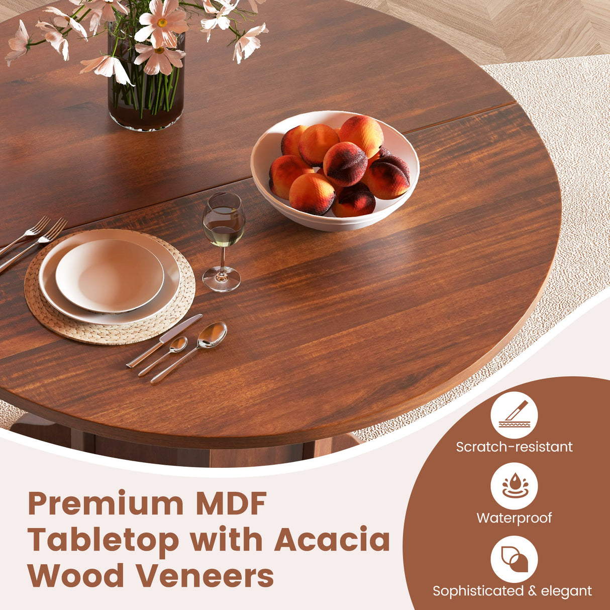 Round Dining Table with Pedestal Base for 4-6 People-Walnut