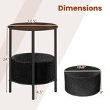 Round End Table 2-Tier Side Table with Removable Fabric Basket and Metal Frame