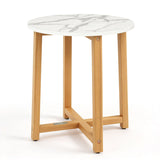 Round End Table with Faux Marble Top and Acacia Wood Legs-2/Legs-1 Pieces/piece