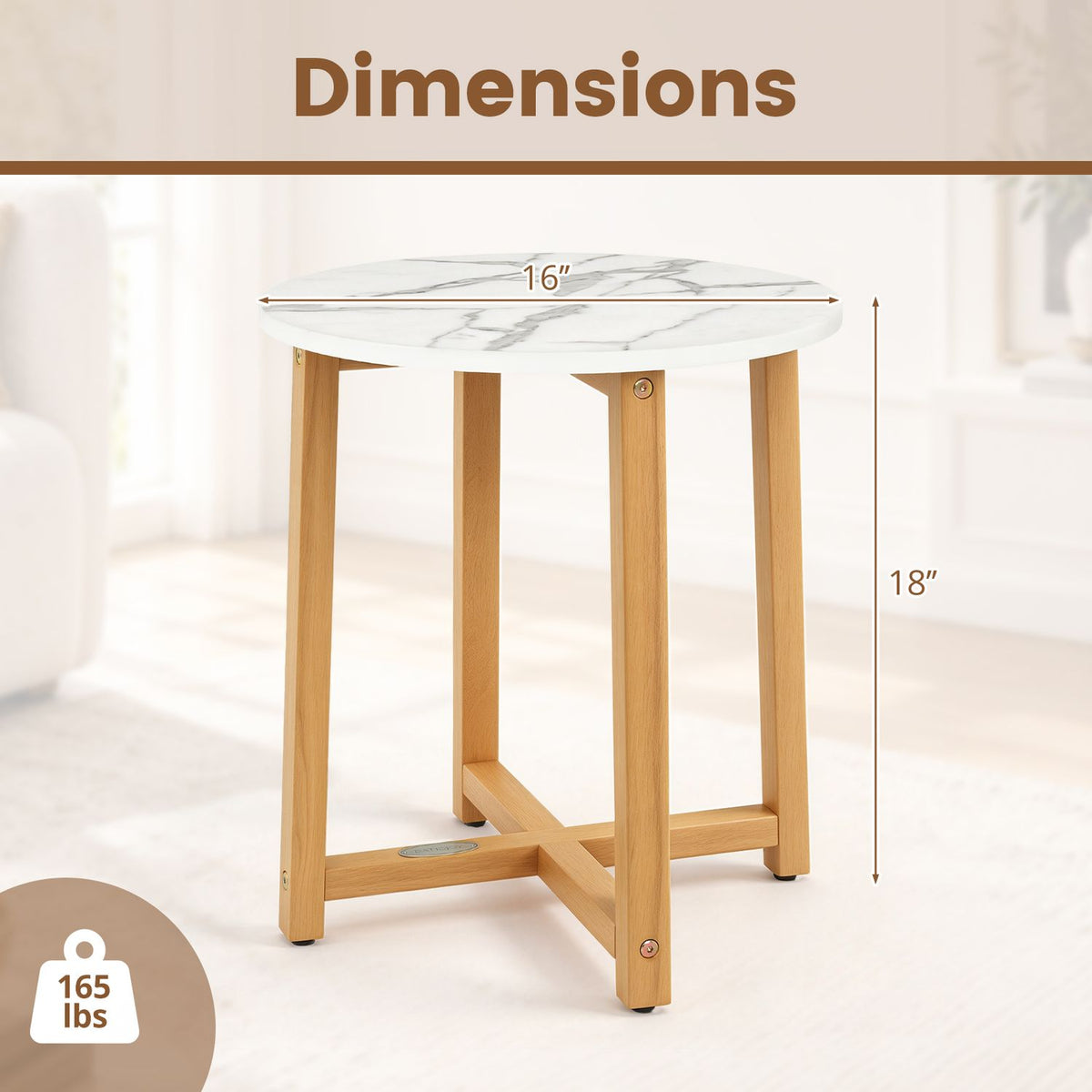 Round End Table with Faux Marble Top and Acacia Wood Legs-2/Legs-1 Pieces/piece