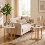 Round End Table with Faux Marble Top and Acacia Wood Legs-2/Legs-1 Pieces/piece