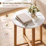 Round End Table with Faux Marble Top and Acacia Wood Legs-2/Legs-1 Pieces/piece
