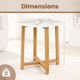 Round End Table with Faux Marble Top and Acacia Wood Legs-2/Legs-1 Pieces/piece