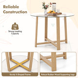 42 Inches Round Glass Dining Table with Tempered Glass Tabletop and Rubber Wood Legs-Natural