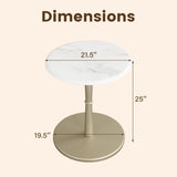 Round Marble Side Table with Stone Finish and Wooden Base for Small Spaces-White and Gold