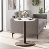 Round Marble Side Table Pedestal End Table with Stone Finish and Wooden-Black & White