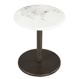 Round Marble Side Table Pedestal End Table with Stone Finish and Wooden-Black & White