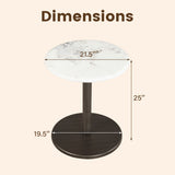Round Marble Side Table Pedestal End Table with Stone Finish and Wooden-Black & White