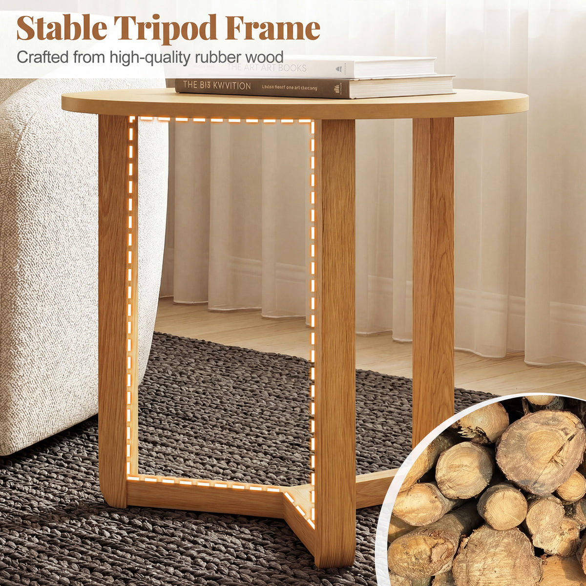 Round Nesting Coffee Table Set of 2 Wood Nesting End Tables with Thickened Top