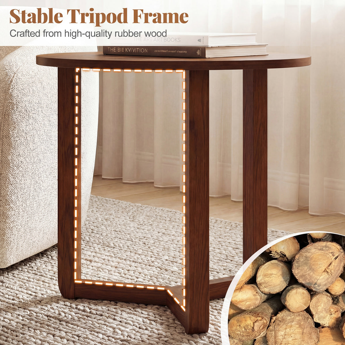 Round Nesting Coffee Table Set of 2 Wood Nesting End Tables with Thickened Top