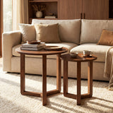 Round Nesting Coffee Table Set of 2 Wood Nesting End Tables with Thickened Top