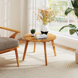 Round Outdoor Acacia Wood Side Table with Slatted Tabletop