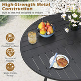 Round Patio Dining Table 42.5 Inch Metal Slat Table with Umbrella Hole-Black