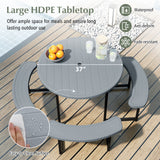 Round Picnic Table Bench Set with 4 Benches and Umbrella Hole for Patio Lawn
