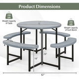 Round Picnic Table Bench Set with 4 Benches and Umbrella Hole for Patio Lawn