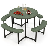 Round Picnic Table Bench Set with 4 Benches and Umbrella Hole for Patio Lawn