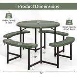 Round Picnic Table Bench Set with 4 Benches and Umbrella Hole for Patio Lawn