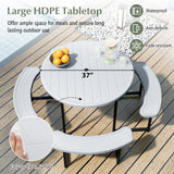 Round Picnic Table Bench Set with 4 Benches and Umbrella Hole for Patio Lawn