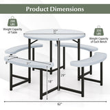Round Picnic Table Bench Set with 4 Benches and Umbrella Hole for Patio Lawn