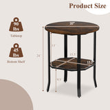 Round Side Table Small End Table with Storage Shelf 2-Tier Nightstand for Small Space