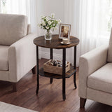 Round Side Table Small End Table with Storage Shelf 2-Tier Nightstand for Small Space